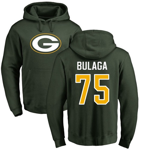 Men Green Bay Packers Green #75 Bulaga Bryan Name And Number Logo Nike NFL Pullover Hoodie Sweatshirts->nfl t-shirts->Sports Accessory